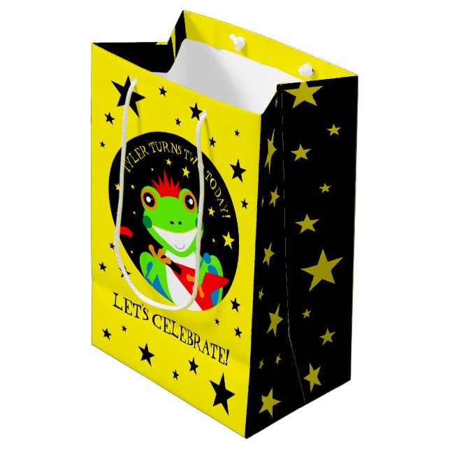 Rockin' Birthday Tree Frog with Red Guitar Medium Gift Bag (Front Angled)