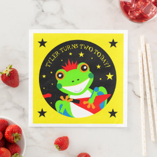Rockin' Birthday Tree Frog with Red Guitar Napkin
