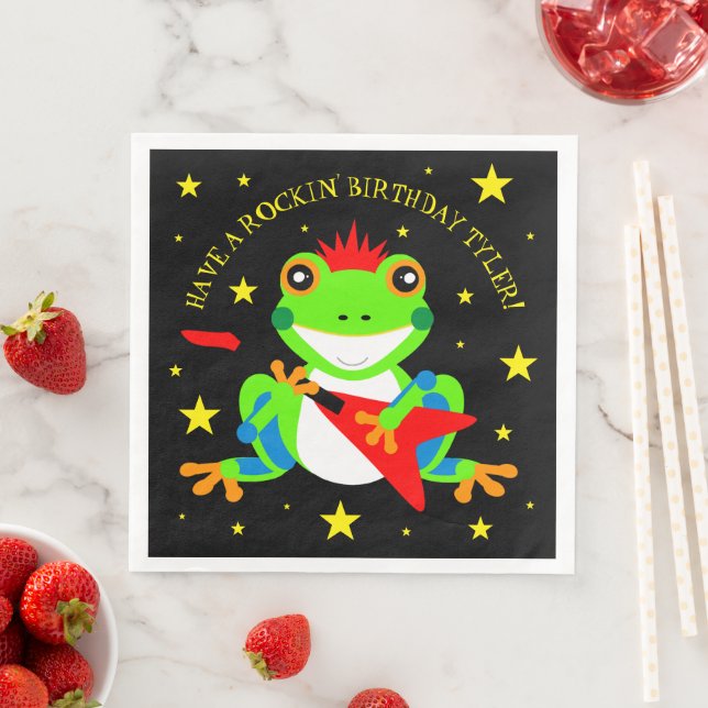 Rockin' Birthday Tree Frog with Red Guitar Napkin (Insitu)