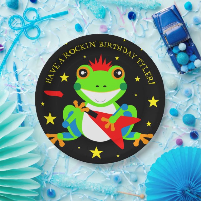 Rockin' Birthday Tree Frog with Red Guitar Paper Plate (Party)