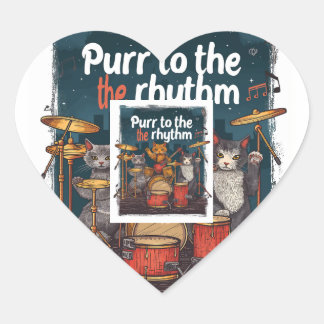 Rockin' Cat Band Heart Sticker