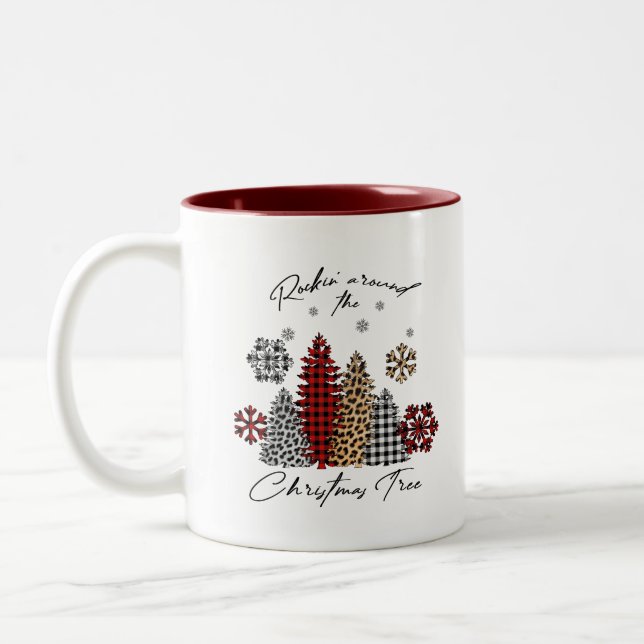 Rockin’ Christmas Mug – Plaid & Leopard Trees (Gauche)