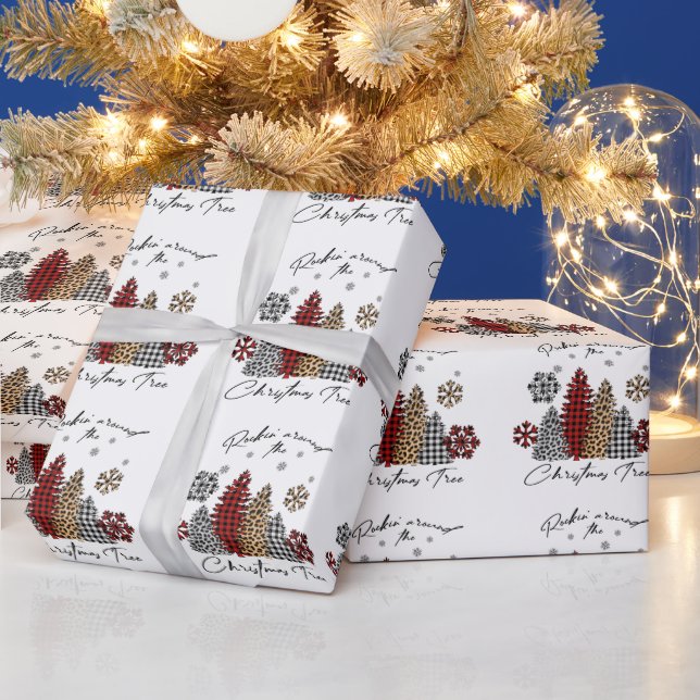 Rockin’ Christmas Plaid Leopard Print Trees Wrapping Paper (Holidays)