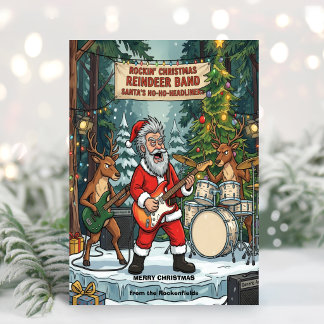 Rockin' Christmas Santa Reindeer Band Holiday Card