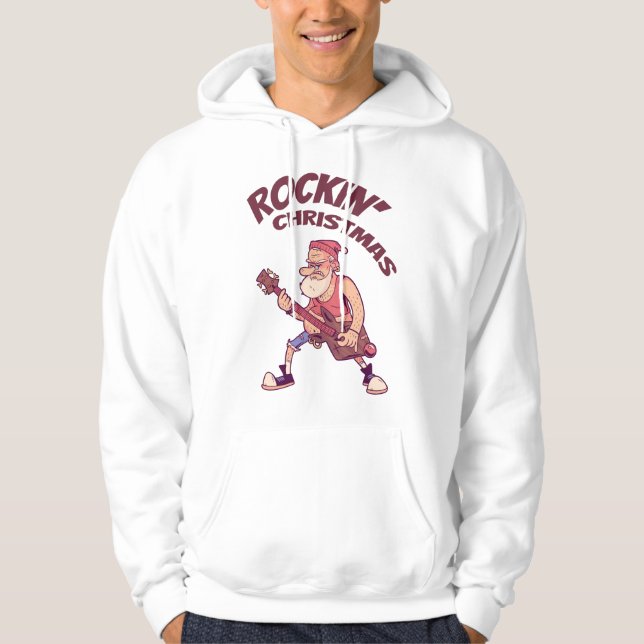 Rockin Christmas, Santa rocking with Guitar Invita Hoodie (Front)