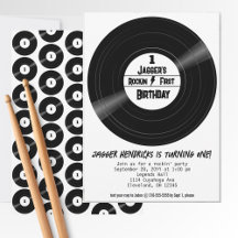 Rockin First Birthday Vinyl Record Black and White