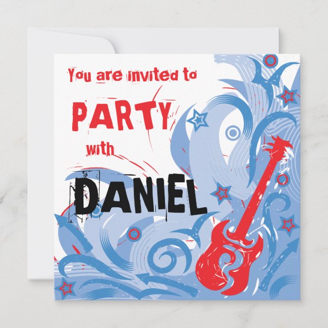 Rockin' guitar party invitation red white & blue (Front)