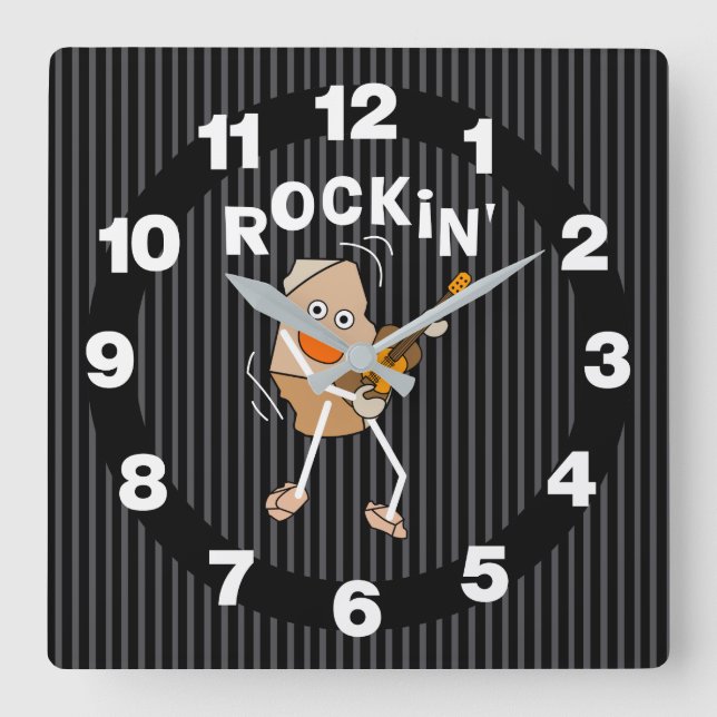 Rockin' Guitar Square Wall Clock (Front)