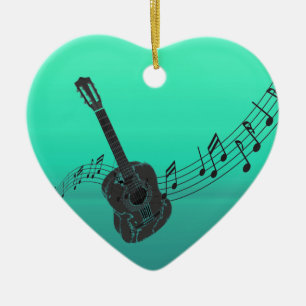 Rockin Guitar with a Musical Score on Turquoise Ceramic Ornament