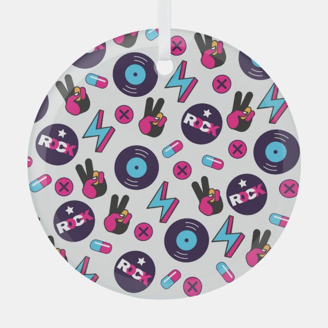 Rockin' Hippie: Vinyl Vintage Pattern Glass Ornament (Front)