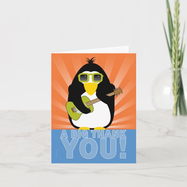Rockin' Penguin with Guitar Thank You Card (Front)