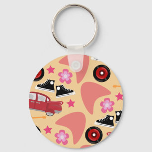 Rockin Pink Fifties Pattern Keychain