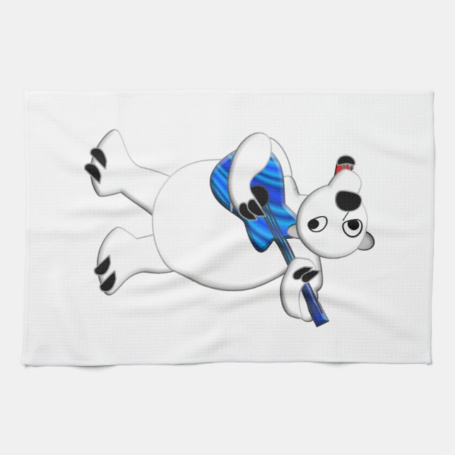 Rockin' Polar Bear with Guitar Kitchen Towel (Horizontal)