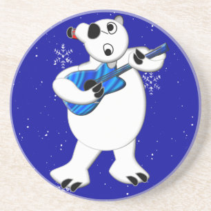 Rockin' Polar Bear with Guitar Sandstone Coaster