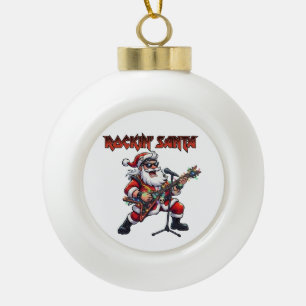 Rockin' Santa Christmas Guitarist Ceramic Ball Christmas Ornament