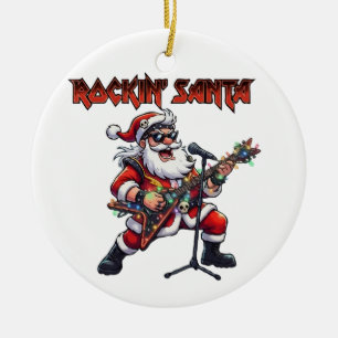 Rockin' Santa Christmas Guitarist Ceramic Ornament