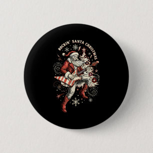 Rockin Santa Playing Guitar Funny Christmas Retro  2 Inch Round Button