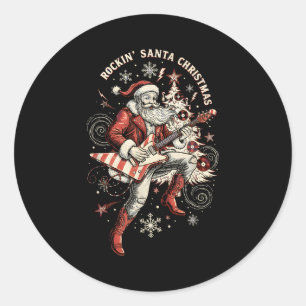 Rockin Santa Playing Guitar Funny Christmas Retro  Classic Round Sticker