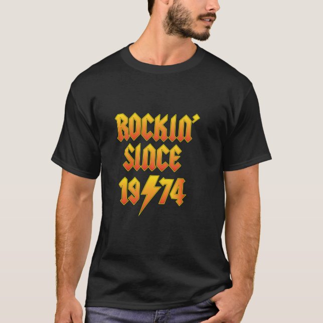 Rockin Since 1974 50th Birthday Rock Music Fan Lon T-Shirt (Front)