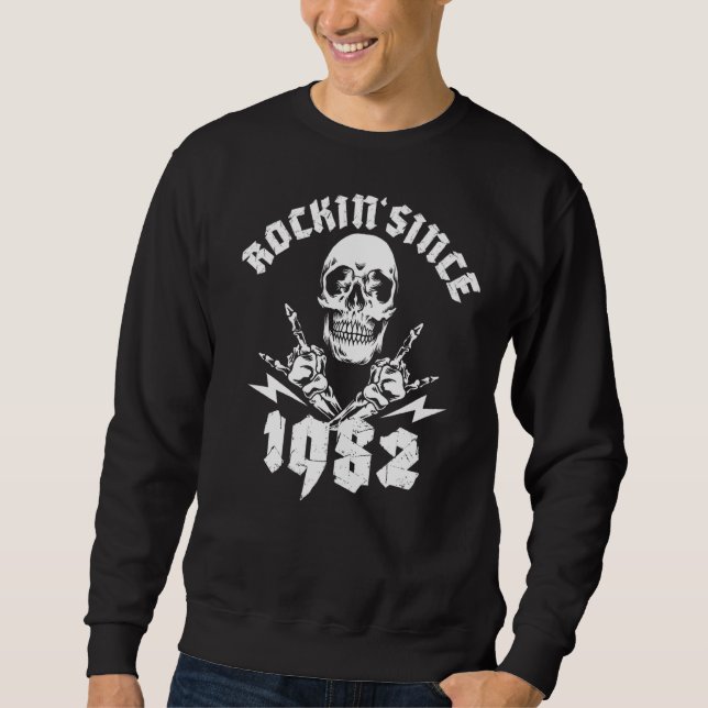 Rockin' Since 1982 40 Year Old Skull Rock Hands Sweatshirt (Front)