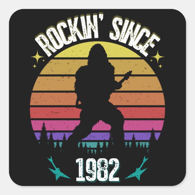 Rockin since 1982 Bigfoot Music Lover Square Sticker (Front)