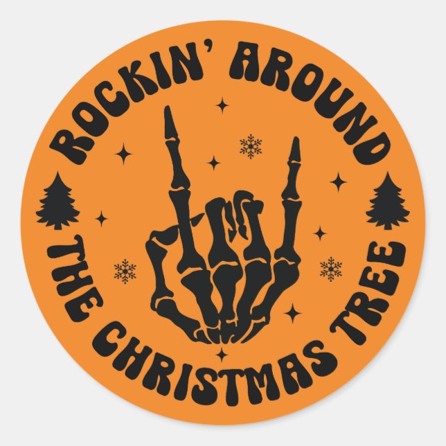 Rockin' Skeleton Christmas Tree Sticker (Front)