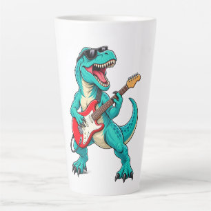 Rockin’ T-Rex Dinosaur with Sunglasses and Red Ele Latte Mug