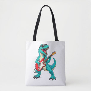 Rockin’ T-Rex Dinosaur with Sunglasses and Red Ele Tote Bag