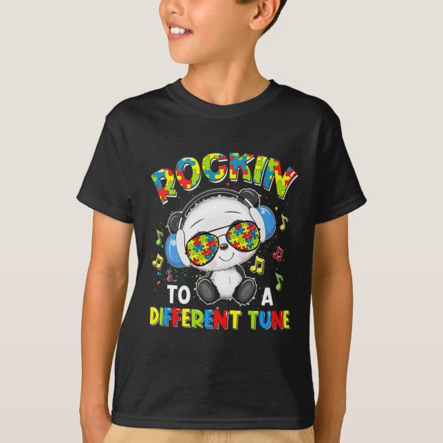 Rockin' To A Different Tune Panda Autism Awareness T-Shirt (Front)