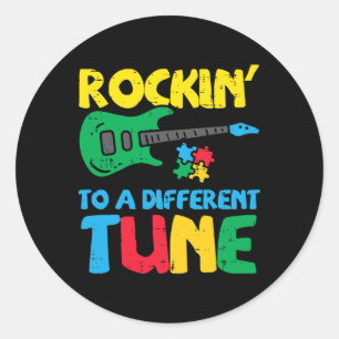 Rockin To Different Tune Guitar Autism Awareness M Classic Round Sticker