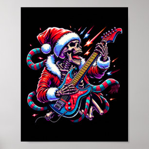 Rockin' Xmas Skeleton - Electric Guitar Holiday De Poster