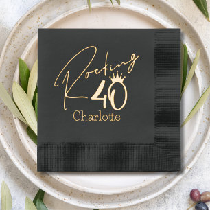 Rocking 40 Crown 40th Birthday Name Foil Napkins