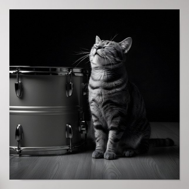 Rocking cat Poster _Cool black cat Rock Music (Front)