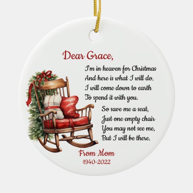 Rocking Chair Christmas In Heaven Photo Memorial Ceramic Ornament (Front)