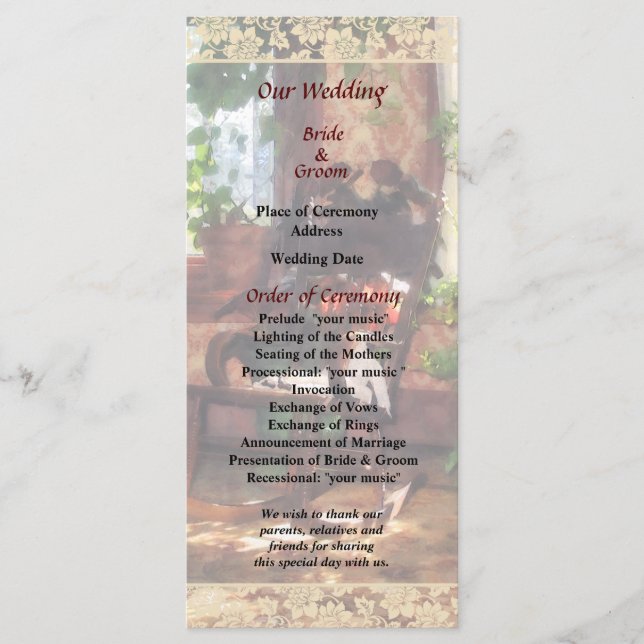 Rocking Chair in Victorian Parlour Wedding Program (Front)