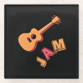 Rocking Guitar, Music Jam Style, Orange & Red Art Glass Coaster