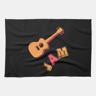 Rocking Guitar, Music Jam Style, Orange & Red Art Kitchen Towel
