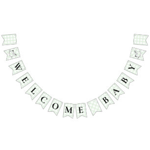 Rocking Hors Green Gingham Baby Shower Bunting Flags