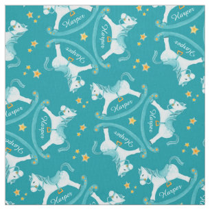 Rocking horse aqua yellow kids name nursery fabric