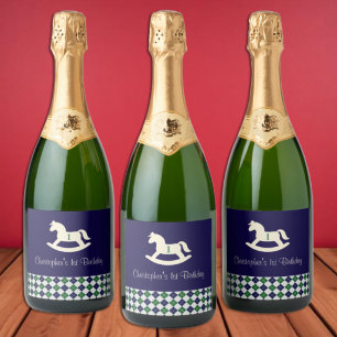 Rocking Horse Argyle 1st Birthday Drink Label