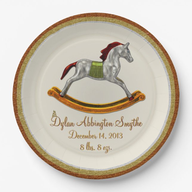 Rocking Horse Baby (Personalized) Paper Plate (Front)