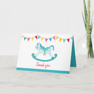 Rocking horse baby shower aqua thank you card