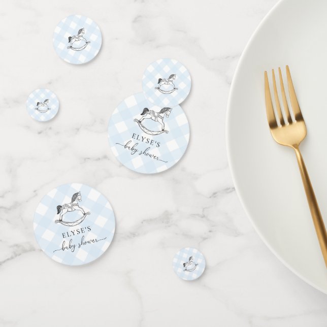 Rocking Horse Baby Shower Blue Gingham Confetti (Group)