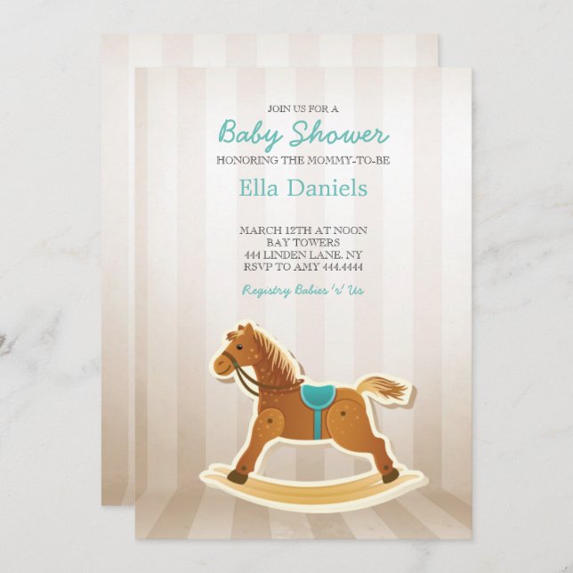 Rocking Horse Baby Shower Boy Invitation (Front/Back)