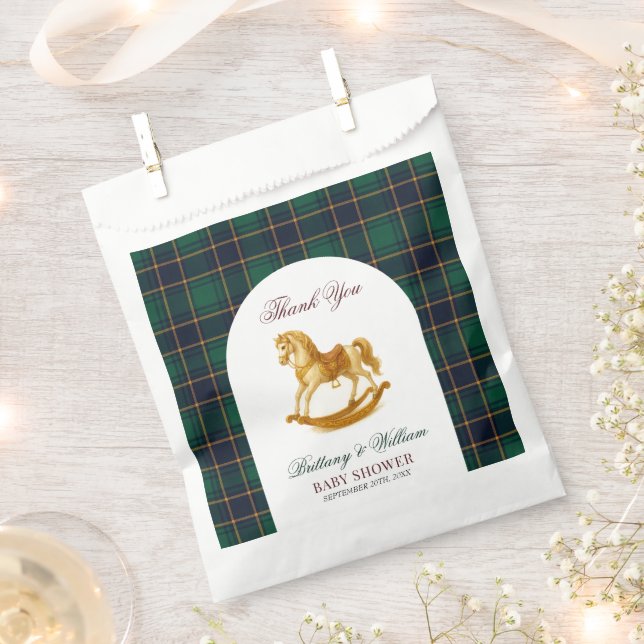 Rocking Horse Baby Shower Elegant Plaid Favour Bag (Clipped)