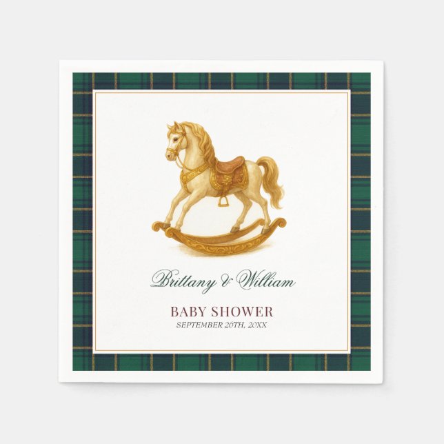 Rocking Horse Baby Shower Elegant Tartan Plaid Napkin (Front)