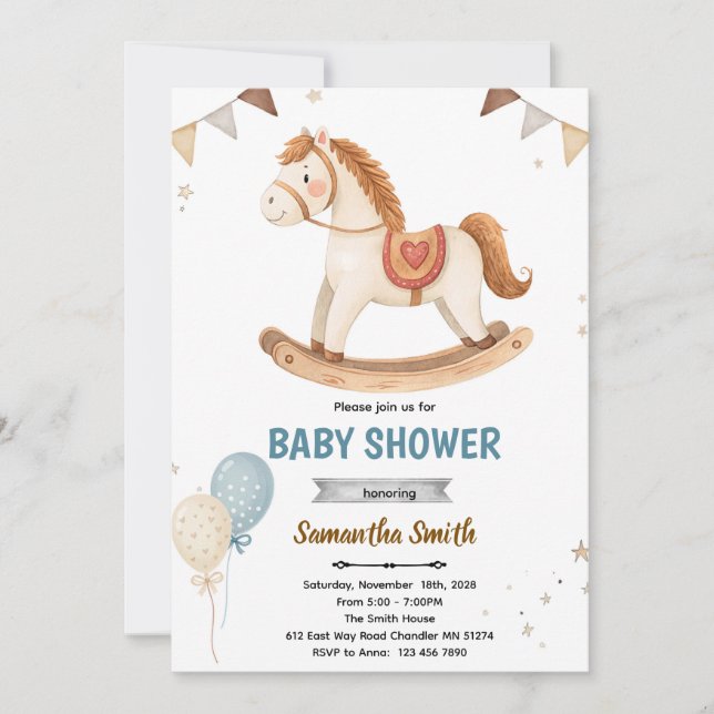 Rocking Horse Baby Shower Invitation (Front)