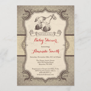 Rocking Horse Baby Shower Invitation Vintage Retro