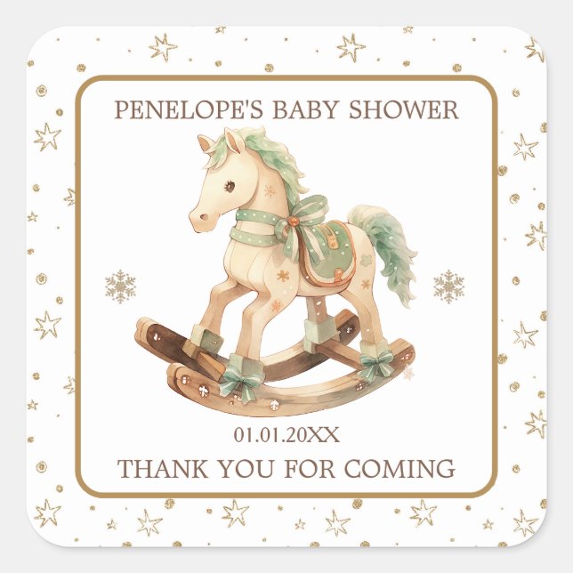 Rocking Horse Baby Shower Thank You Square Sticker (Front)