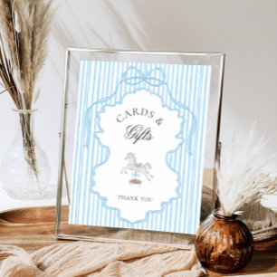 Rocking Horse Blue Baby Shower Cards and Gifts Poster